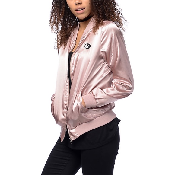Pink Satin Mauve Bomber Jacket - Picture 1 of 6